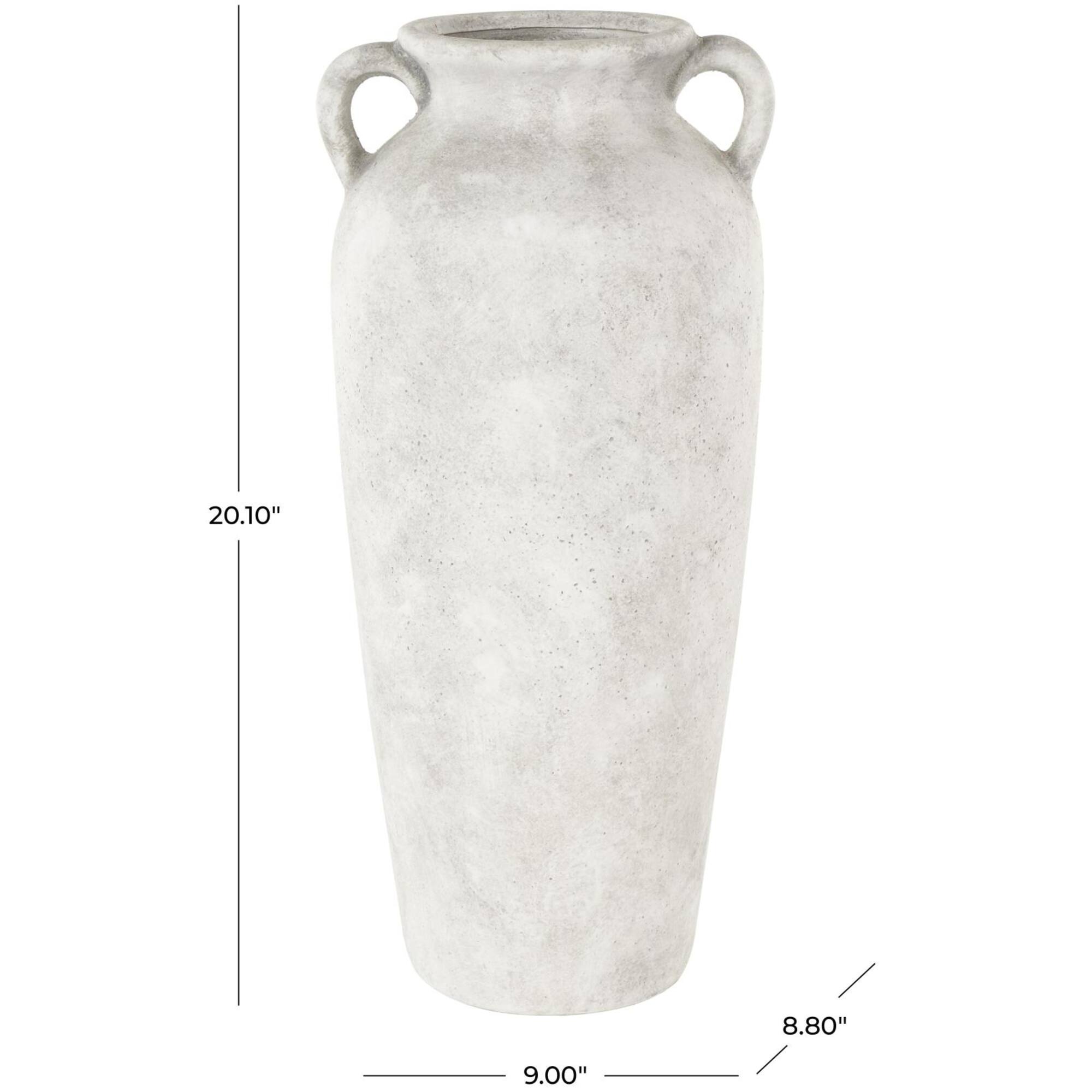 20" White Antique Style Textured Ceramic Vase with Handles